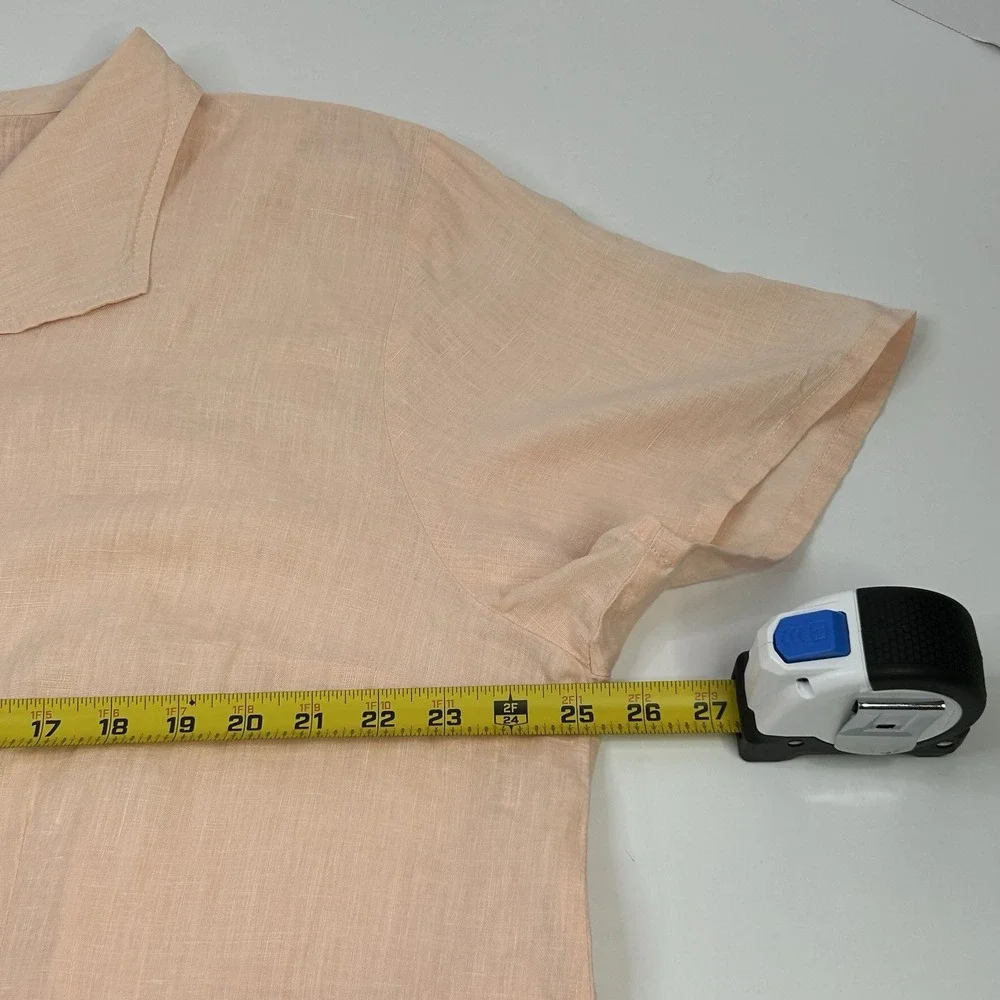 FLAX Brand Short Sleeve Shirt Women's 1G (18-20) Linen Button Front Pale Salmon